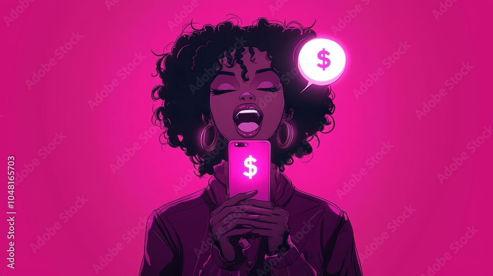 Black girl with dollar sign in neon style