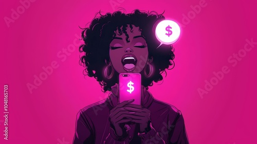 Obraz na płótnie Black girl with dollar sign in neon style w salonie