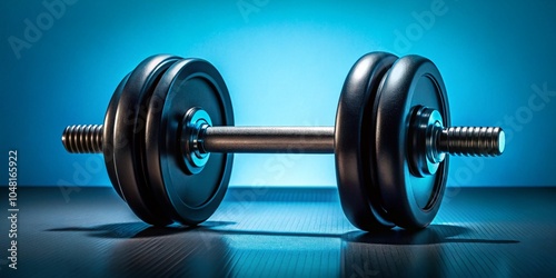 Black Dumbbell Silhouette on Blue Background for Fitness and Exercise Enthusiasts