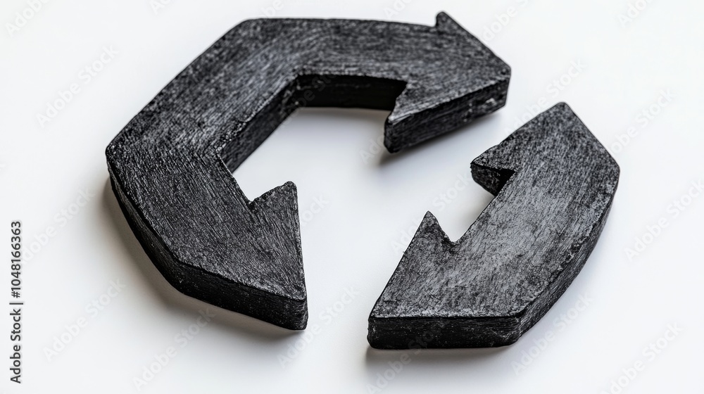 Obraz premium Black Wooden Recycle Arrows Symbol on White Background