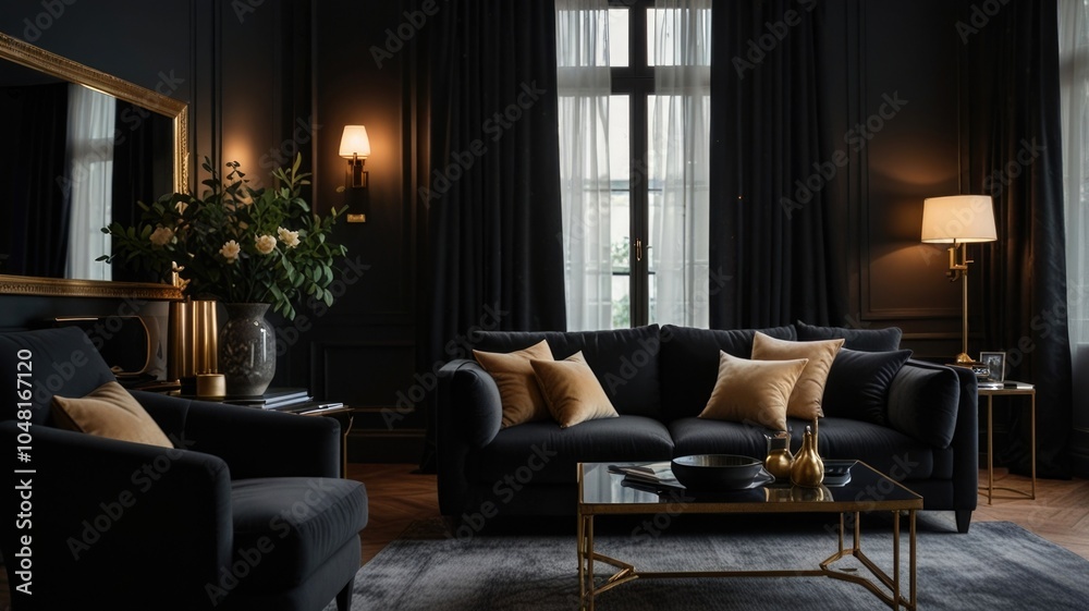 Luxury elegant black living room interior Luxury elegant black living room interior