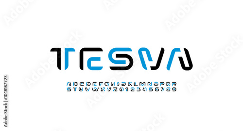 Futuristic font digital alphabet, hi-tech technology logo style letters A, B, C, D, E, F, G, H, I, J, K, L, M, N, O, P, Q, R, S, T, U, V, W, X, Y, Z and numbers 0, 1, 2, 3, 4, 5, 6, 7, 8, 9