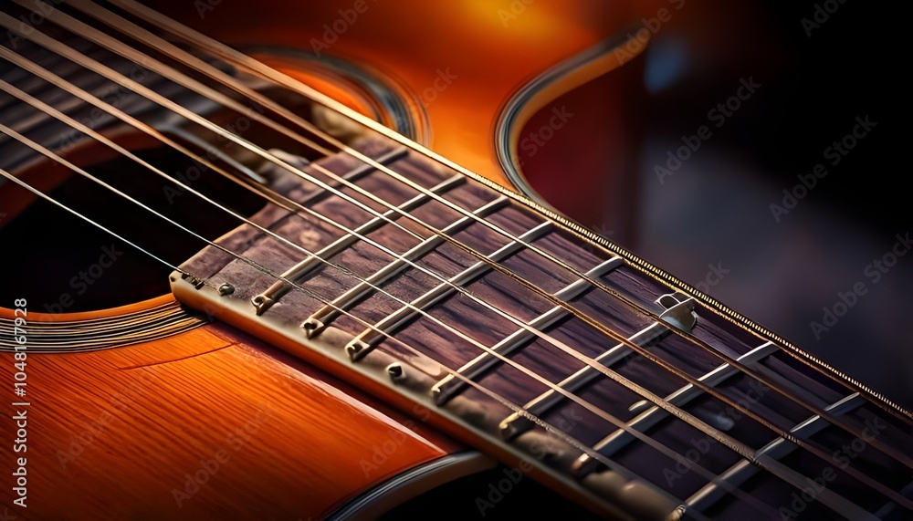 Close-up of a Guitar Neck with Fretboard and Strings view Close-up of a Guitar Neck with Fretboard and Strings view
