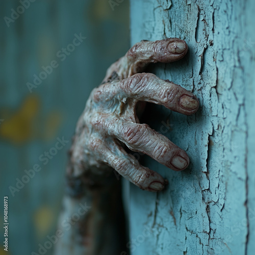 A creepy monster hand reaches around the corner