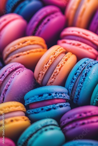 Colorful Macarons Stacked Together on a Vibrant Background, Showcasing a Delightful Array of Flavors and Pastel Shades