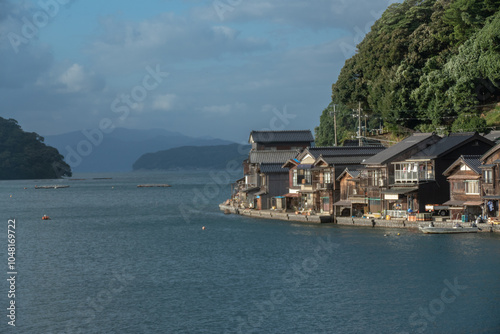 Obraz na płótnie Funaya Boathouses in Ine fisherman village Kyoto Prefecture, The funayas were originally constructed to lift fishermen's wooden boats from the sea w salonie