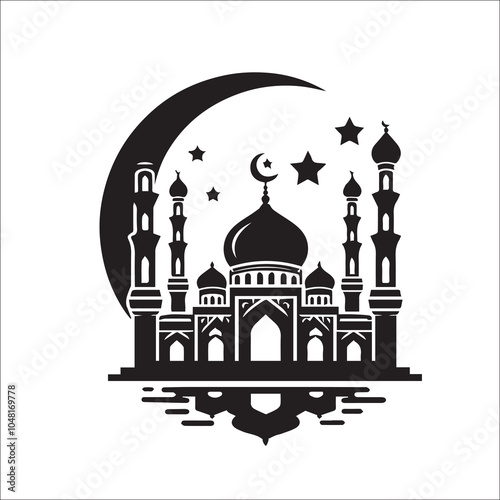 Mosque logo design with Islamic creative concept Vector black