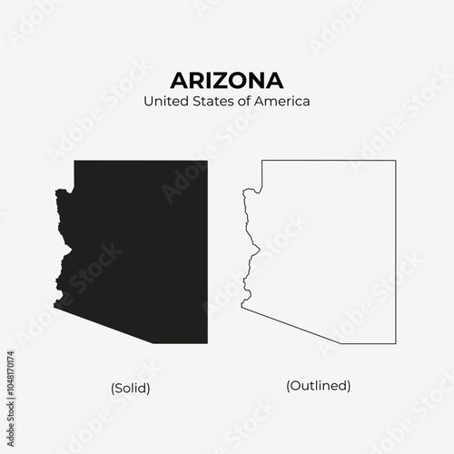 Arizona the state of USA, solid silhouette map of country area and outlined map, simple flat vector illustration for easy editing.