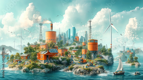 Wallpaper Mural Sci Fi cities, factories, and wind turbines Torontodigital.ca