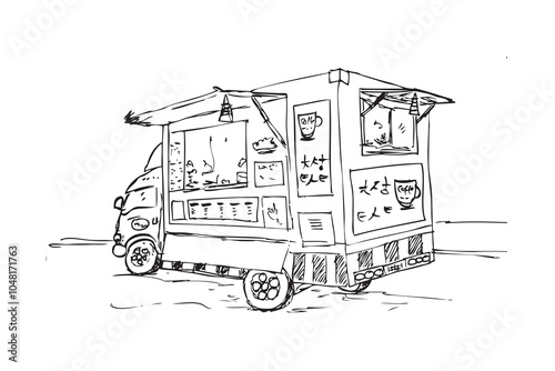 vector hand drawn sketch of food truck