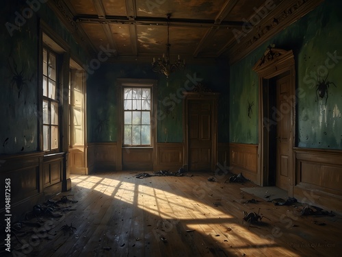 Abandoned Room with Spiders and Sunlight