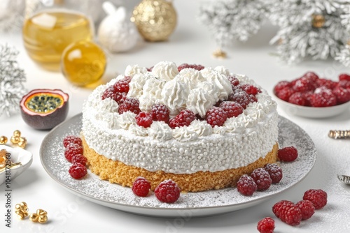 Wallpaper Mural Delicious raspberry cream cake on a festive table with decorative elements, perfect for celebrations. Torontodigital.ca