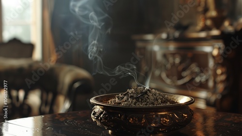 Wallpaper Mural Ornate Incense Burner with Smoke Rising in a Dimly Lit Room Torontodigital.ca