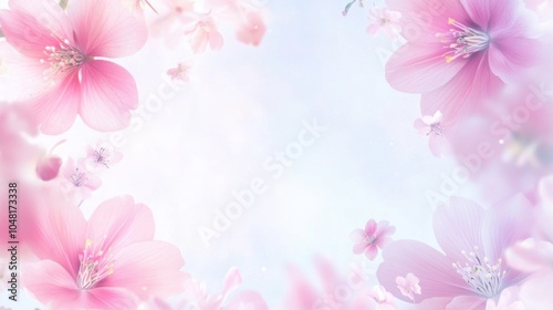 Pastel Floral Border Banner, delicate flowers frame a crisp white center, ideal for elegant invitations or announcements