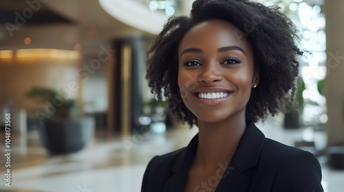 Smiling Professional Woman in Modern Office Setting