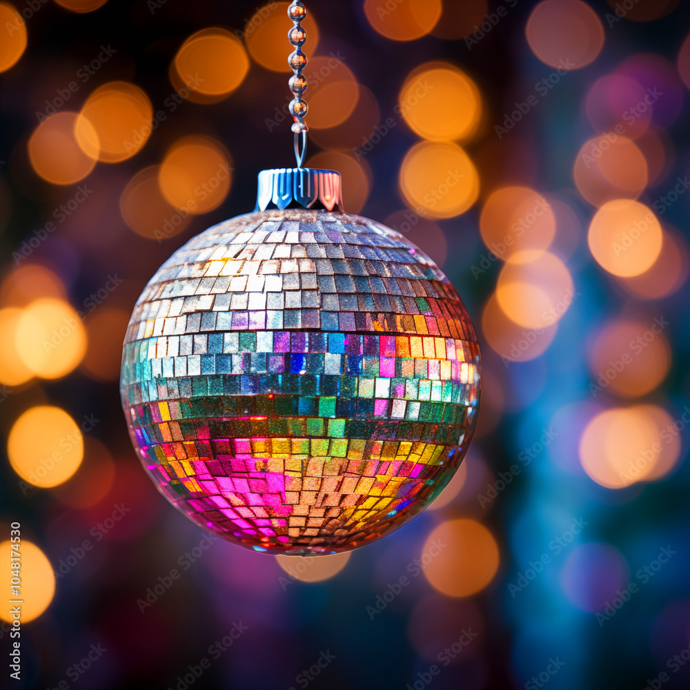 Obraz premium Christmas card blur background Disco ball party, ornament hanger