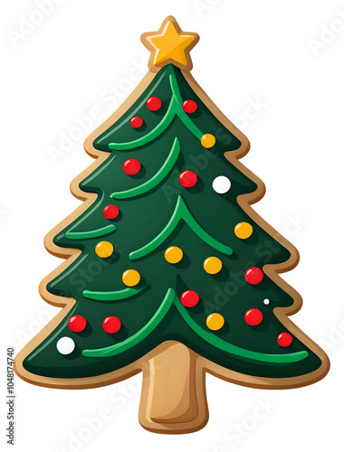 Christmas Tree Cookie With Green Icing And Colorful Decorations Topped With A Yellow Star Sweet Holiday Treat For Festive Baking Transparent PNG