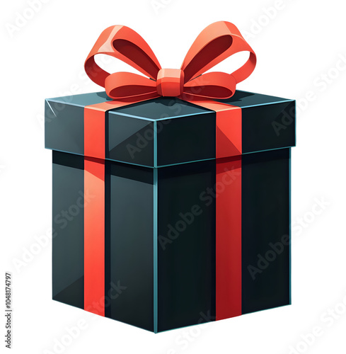 Elegant Black Gift Box With Bold Red Ribbon And Bow Perfect For Sophisticated Holiday Presents And Special Occasions Transparent PNG