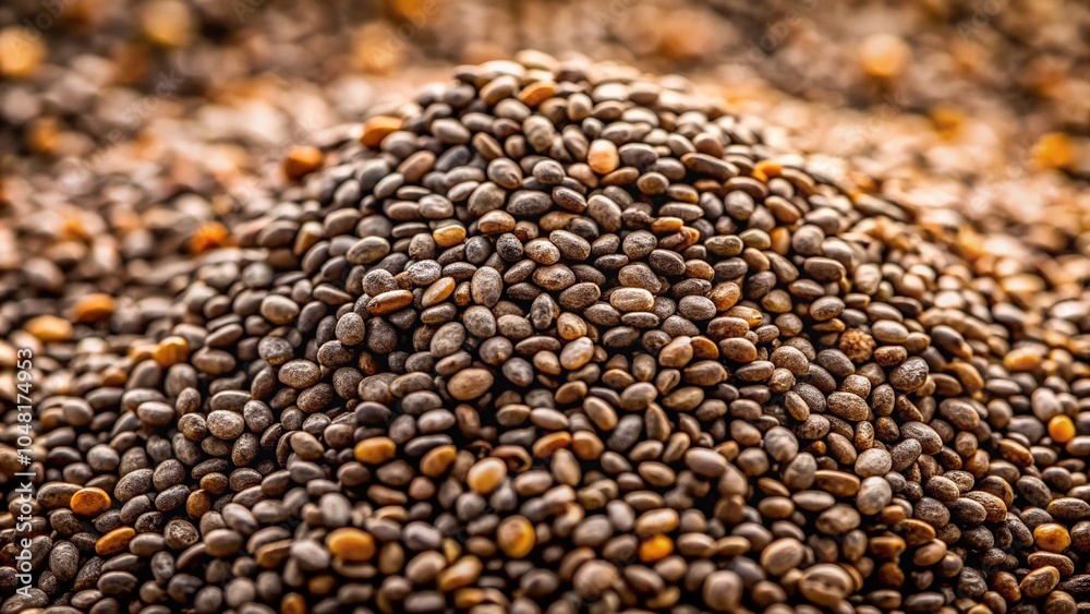Obraz premium Chia Seeds Pile Texture - Top View Landscape Photography for Health and Wellness
