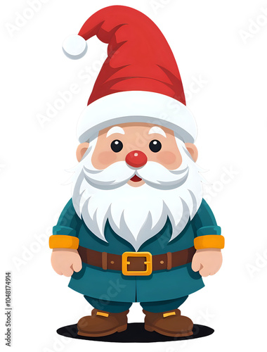 Whimsical Christmas Elf With Classic Red Hat And White Beard Wearing Traditional Green Outfit Featuring Gold Belt And Cuffs Cheerful Holiday Transparent PNG