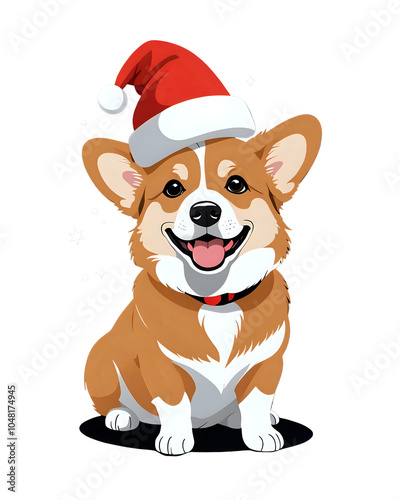 Happy Corgi Puppy Wearing Santa Hat Surrounded By Stars Adorable Holiday Pet Illustration Perfect For Christmas Themed Decor Transparent PNG