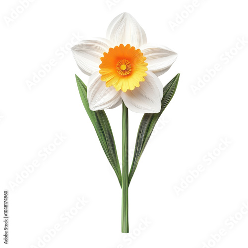 A multicolored paper art daffodil, isolated on a white background, showcasing its intricate details and layered textures. PNG