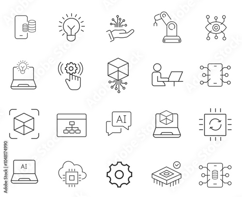 Machine icons Pixel perfect. System, brain, network. vector