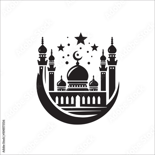 Mosque logo design with Islamic creative concept Vector black