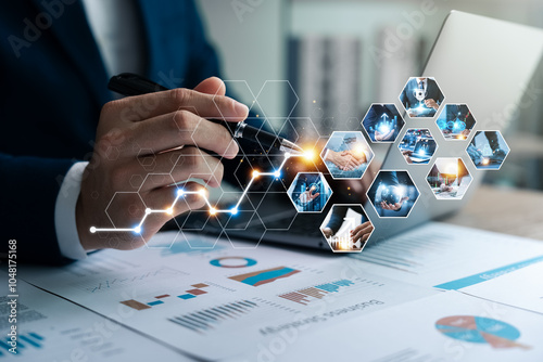 Global Business and Economic Growth, Financial and Banking Data Analysis, Profitability Goals and Strategies, Stock Market Analysis, Investment Decision Making, AI Technology for Business. photo