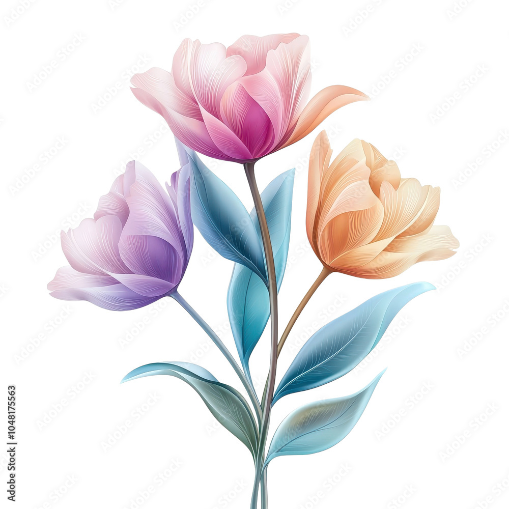 Fototapeta premium An abstract colorful tulip, isolate on white background, showcasing dynamic shapes and hues. PNG
