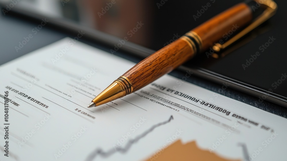 A wooden pen rests on a financial document displaying a rising graph, highlighting business analysis and decision-making. A wooden pen rests on a financial document displaying a rising graph, highlighting business analysis and decision-making.