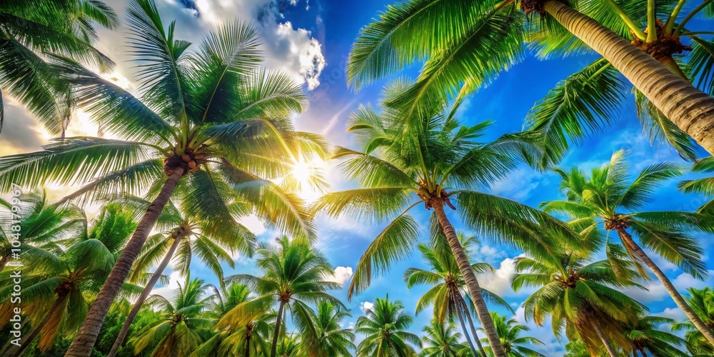 Coconut Palm Trees Against a Bright Sunny Sky - Tropical Paradise Vibes Coconut Palm Trees Against a Bright Sunny Sky - Tropical Paradise Vibes