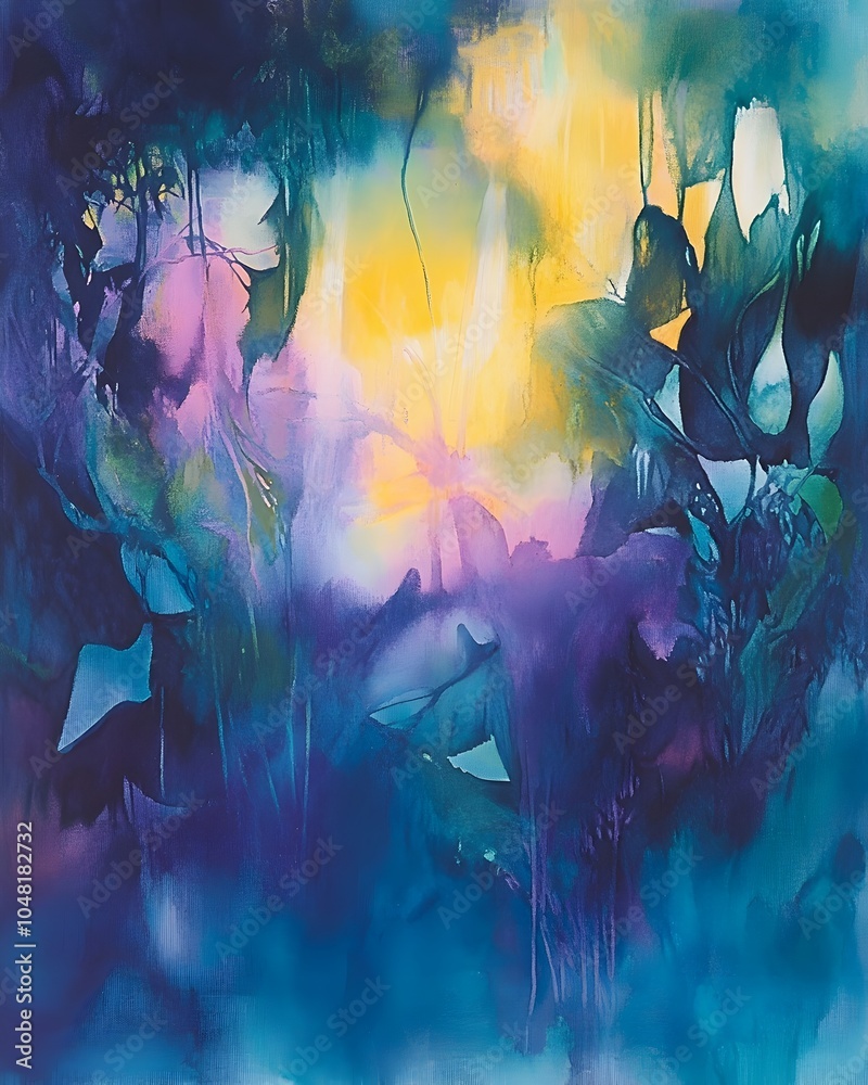 Obraz premium Ethereal Pastel Shapes in Contemplative Forest Glade Abstract Artwork