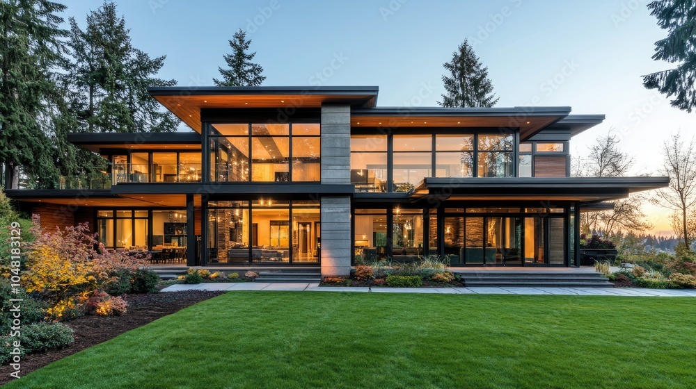A modern, sleek home exterior with expansive glass walls and luxury finishes, symbolizing wealth and architectural brilliance A modern, sleek home exterior with expansive glass walls and luxury finishes, symbolizing wealth and architectural brilliance