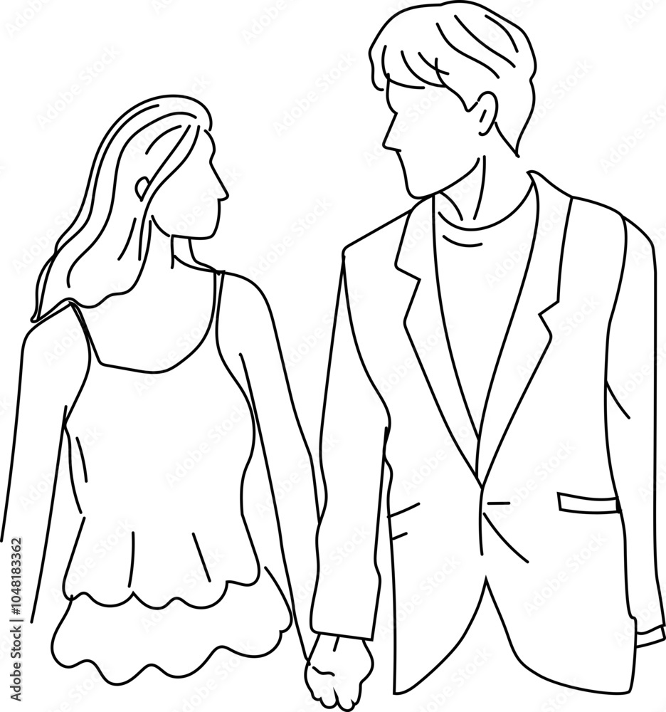 Fototapeta premium Wedding couple doodle on white background. Vector illustration.