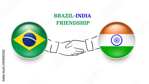 brazil and india flags in circle with shake hand. brazil And india friendship. brazil And india flags, isolated on white background. Vector illustrator