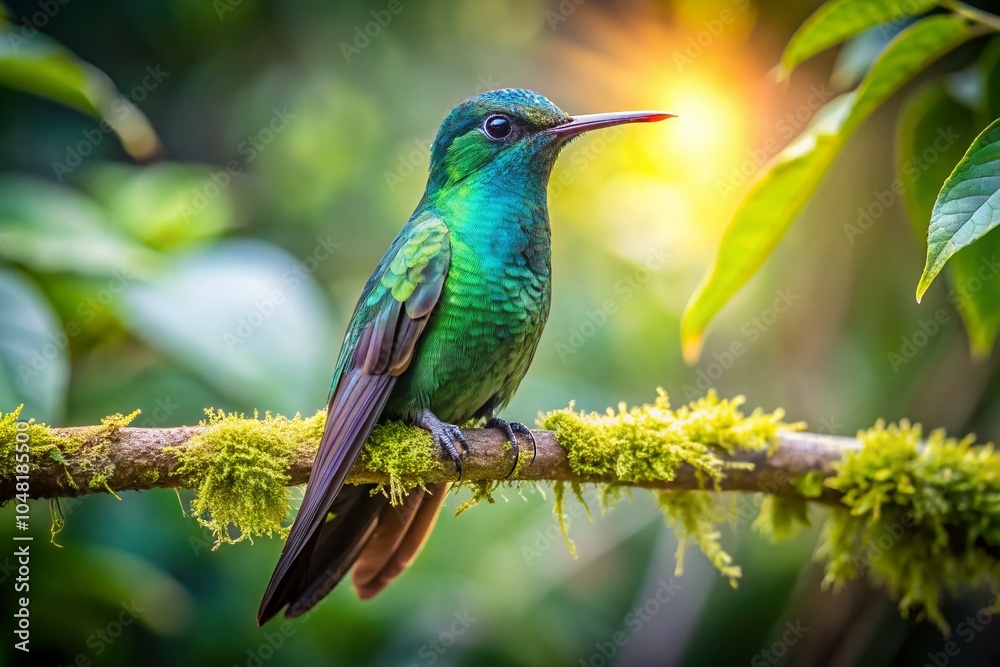 Cooper-rumped Hummingbird in Rainforest Habitat with Copy Space for Nature Photography Cooper-rumped Hummingbird in Rainforest Habitat with Copy Space for Nature Photography