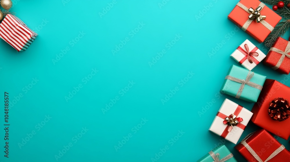 Christmas Gift Boxes on Blue Background Christmas Gift Boxes on Blue Background