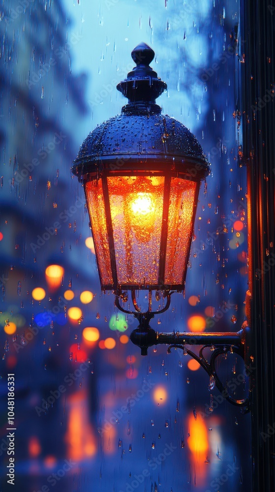 Rain-soaked street lamp with blurred droplets creating a moody atmosphere, evoking a sense of tranquility and reflection. Rain-soaked street lamp with blurred droplets creating a moody atmosphere, evoking a sense of tranquility and reflection.
