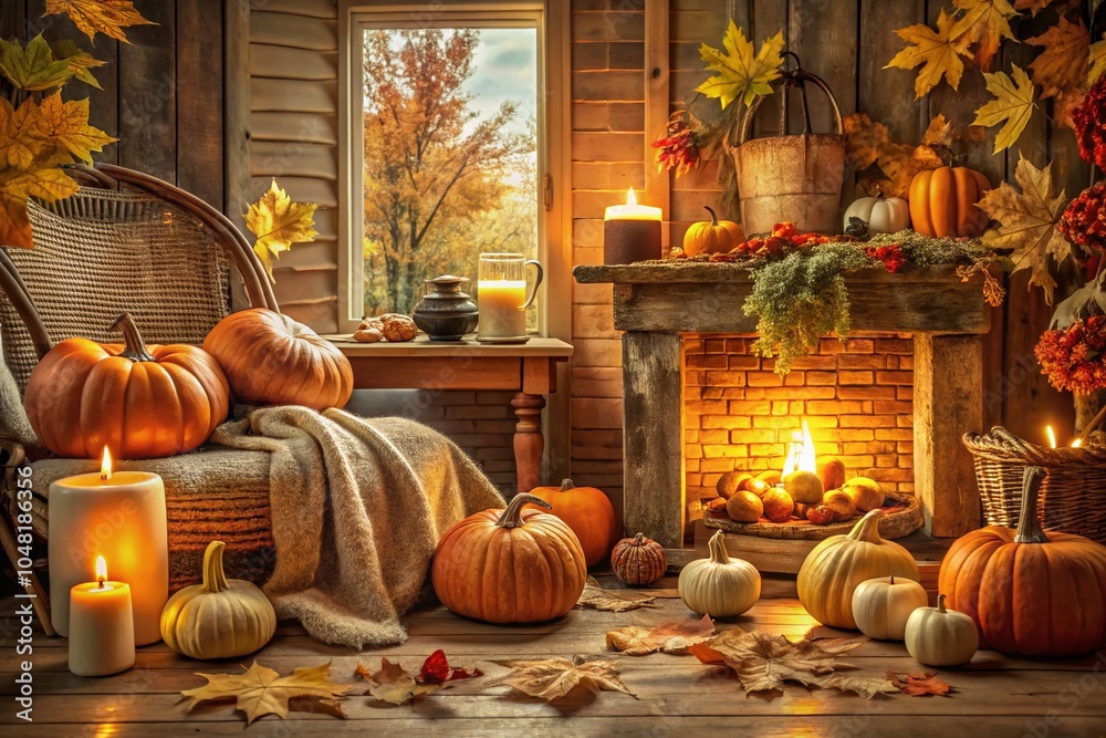 Obraz premium Cozy Autumnal Architecture with Vintage Decor - Fall Scene in Flat Design Illustration