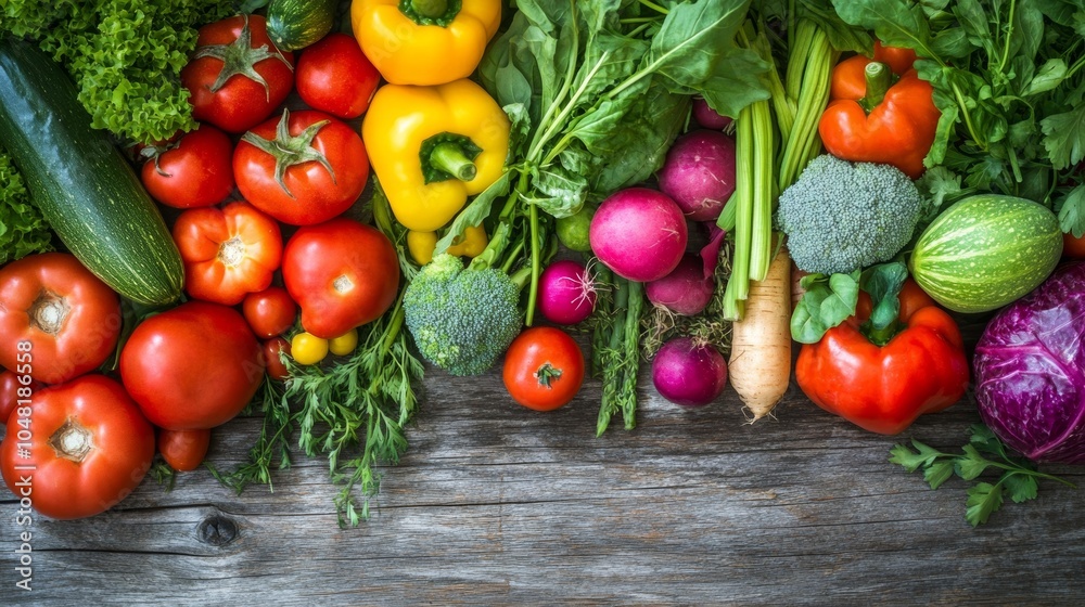 Fresh assorted vegetables on wooden table