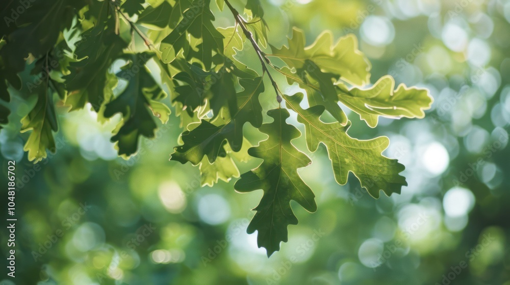 Sunlit Oak Leaves with a Blurred Green Background Sunlit Oak Leaves with a Blurred Green Background