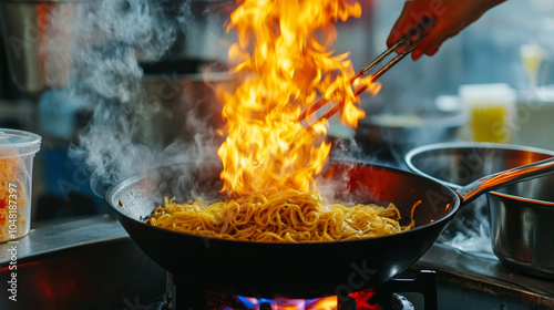 Delicious fried noodles in the restaurant