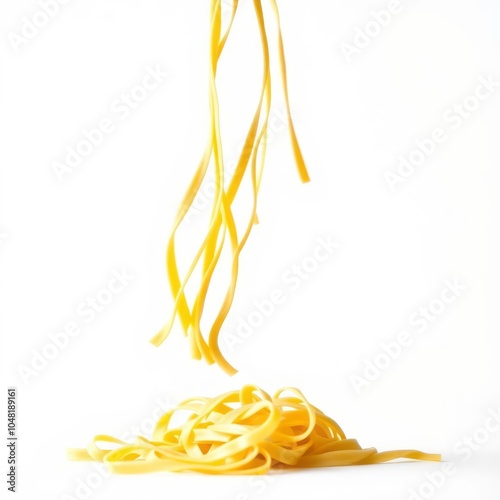 Falling raw Tubetti Rigati uncooked Italian Pasta isolated on white background full depth of field photo