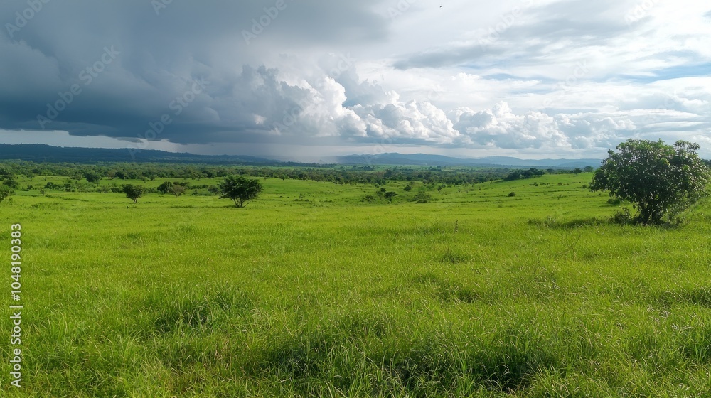 Moody Countryside Landscape with Dark Storm Clouds Gathering Over Lush Green Fields - Ultra-Detailed Natural Scene Moody Countryside Landscape with Dark Storm Clouds Gathering Over Lush Green Fields - Ultra-Detailed Natural Scene