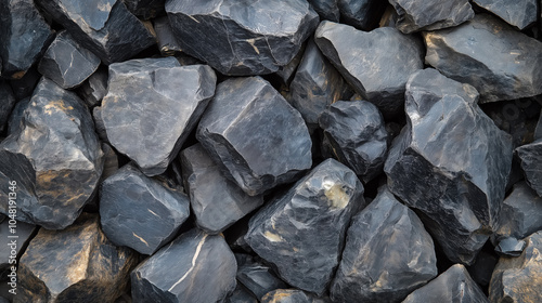 Close-up of natural dark rocks with sharp edges and textures