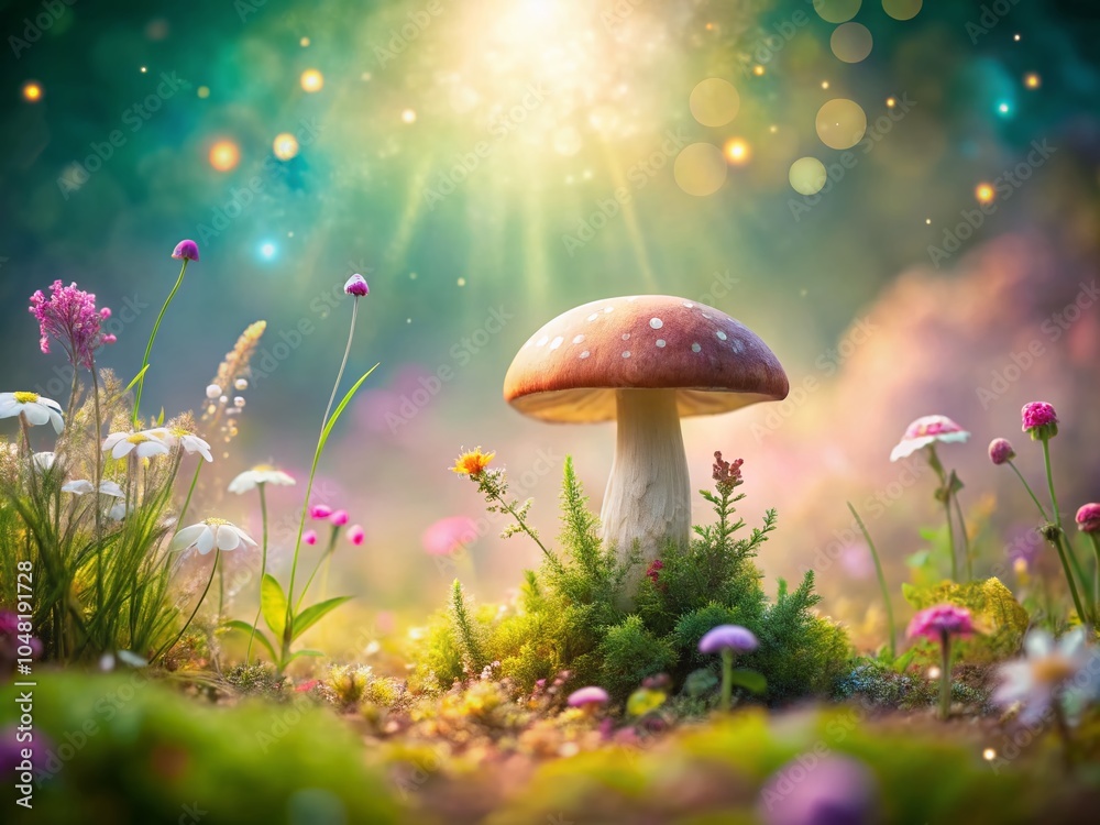 custom made wallpaper toronto digitalCute Pastel Mushroom with Wildflowers - Perfect for Invitations and Greeting Cards