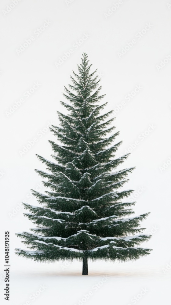Obraz premium Snow-covered pine tree, white isolate background