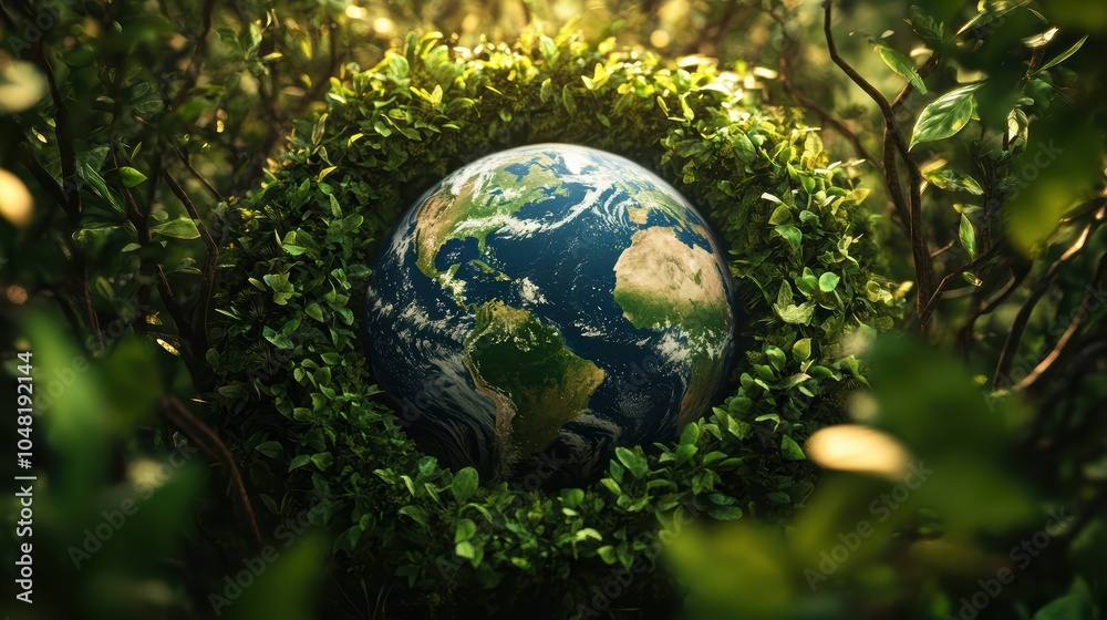 Earth Cradled by Glowing Branches in a Minimalist Setting Earth Cradled by Glowing Branches in a Minimalist Setting
