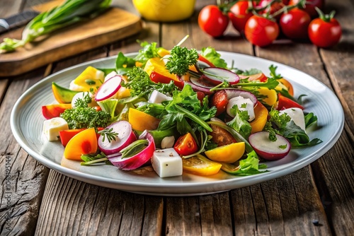 Delicious Vegetable Salad on White Plate - Aerial Photography for Fresh and Tasty Healthy Eating Inspiration